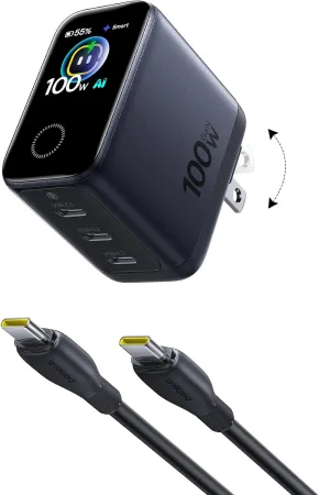100W Baseus PicoGo Pro AH22 3-Port Smart Display USB-C Charger w/ Cable